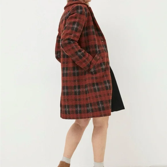 Fat Face Red and Black Checkered Pea Coat Size 12 NWT - Picture 2 of 8